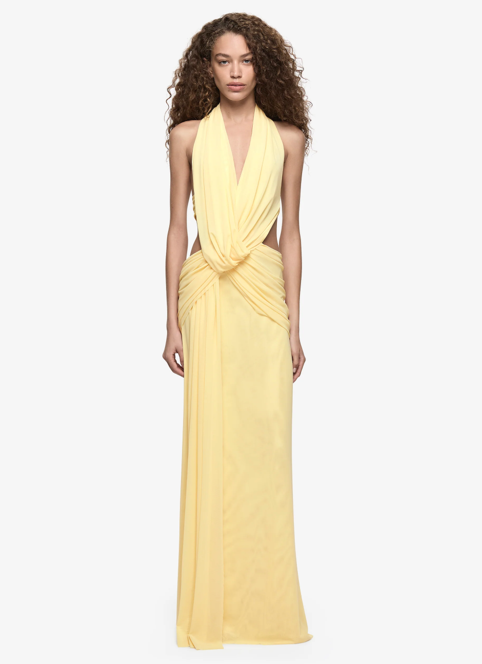 Charlize Halter Maxi - Lemon Cream