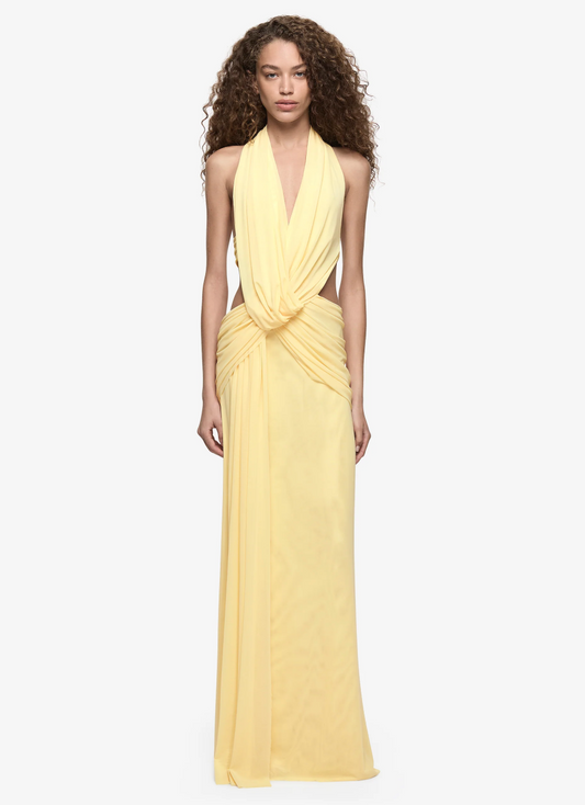 Charlize Halter Maxi - Lemon Cream