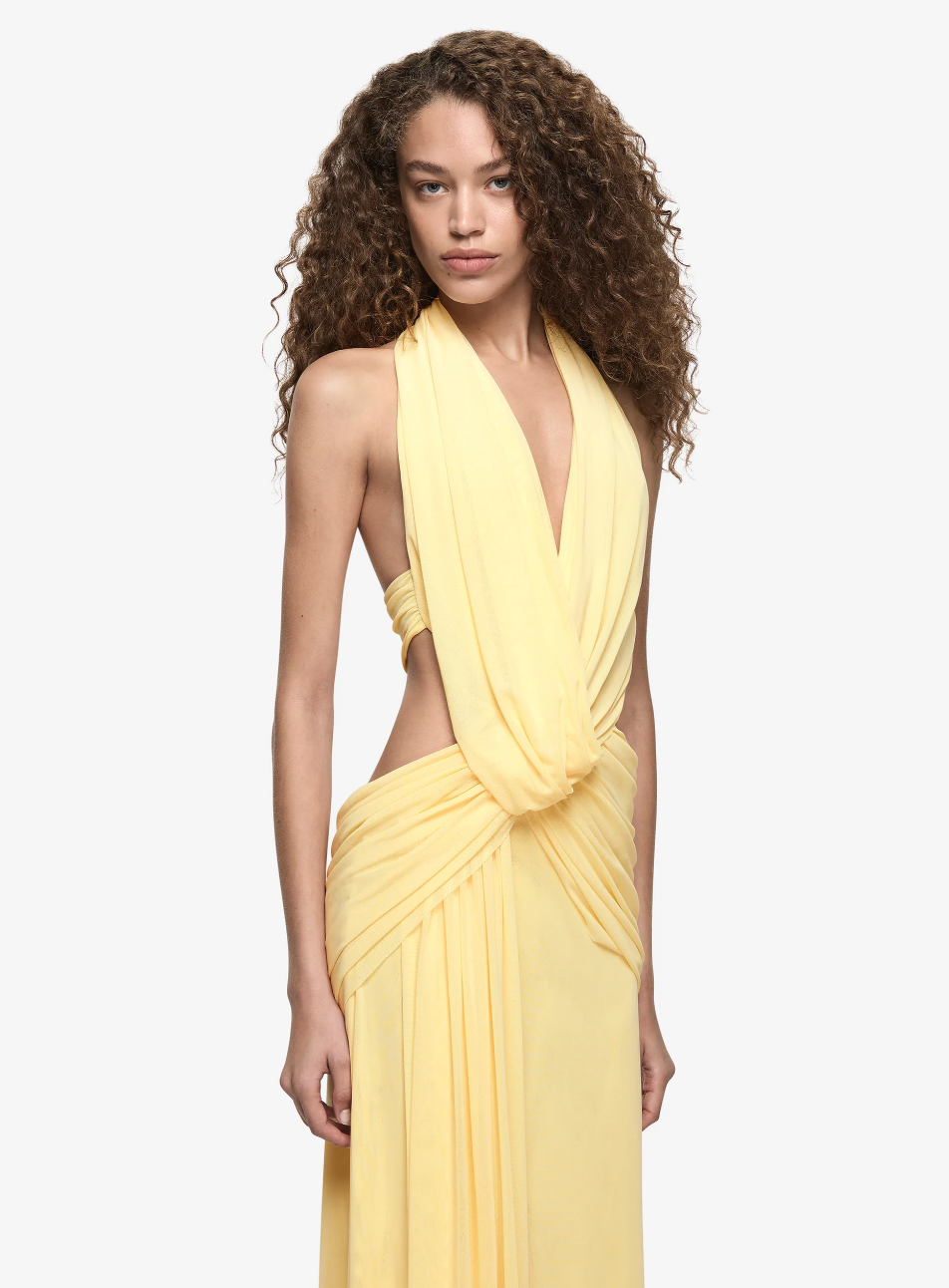 Charlize Halter Maxi - Lemon Cream