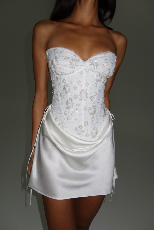 Verity Bustier & Evelyn Mini Skirt Set - White Embellished